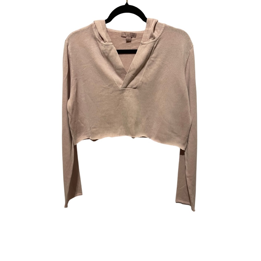 Barefoot Dreams CozyChic Light Pink Cropped Hoodie Medium Raw Hem Unfinished